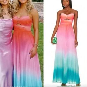 AMUR Maxi Gown Dress Pink Blue Emmett Pleated Ombre Gradient Sleeveless size 6